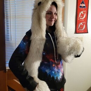 Faux Fur Animal Hood w/ Hand Mits